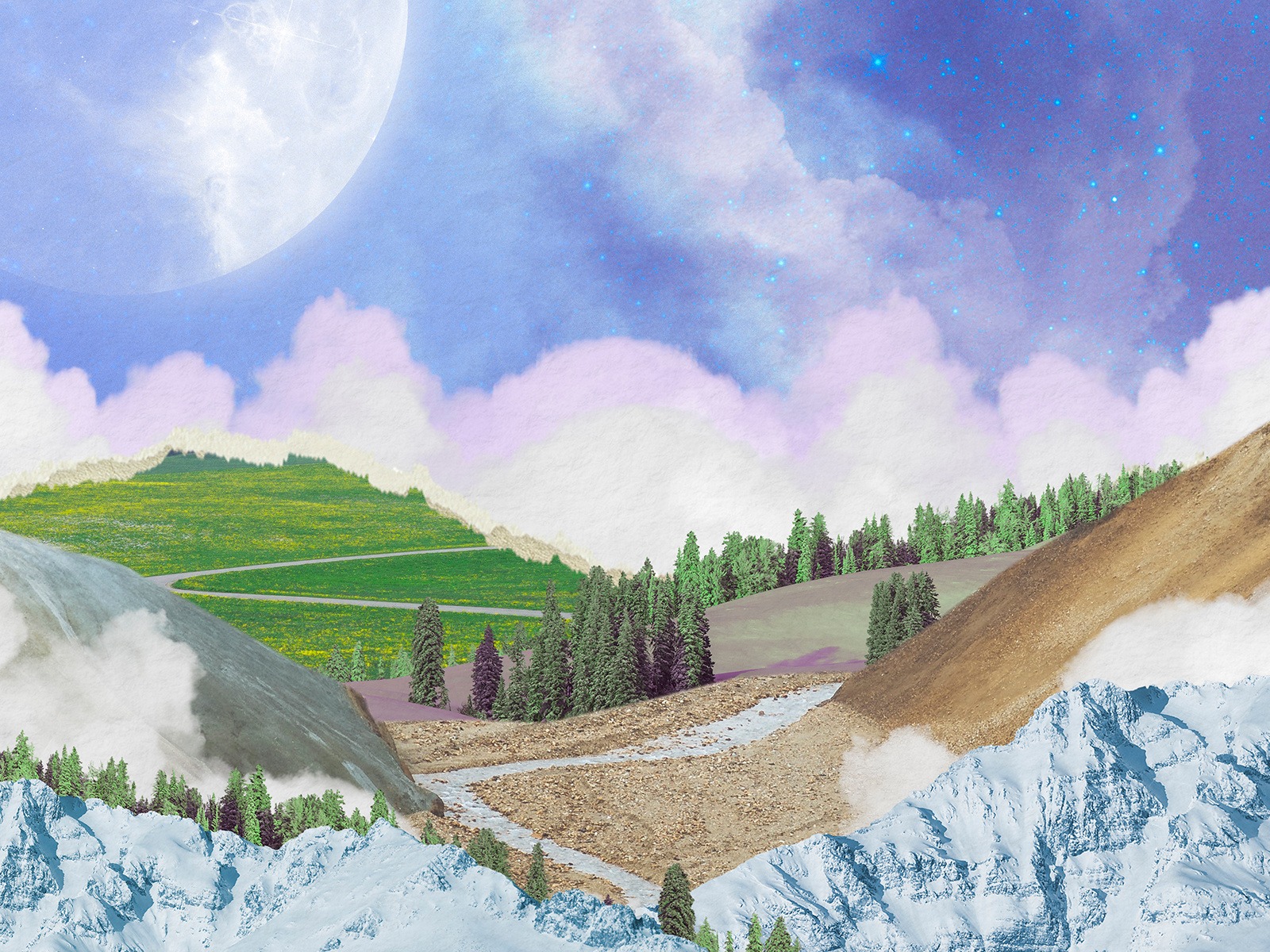 Violet alpine collage background